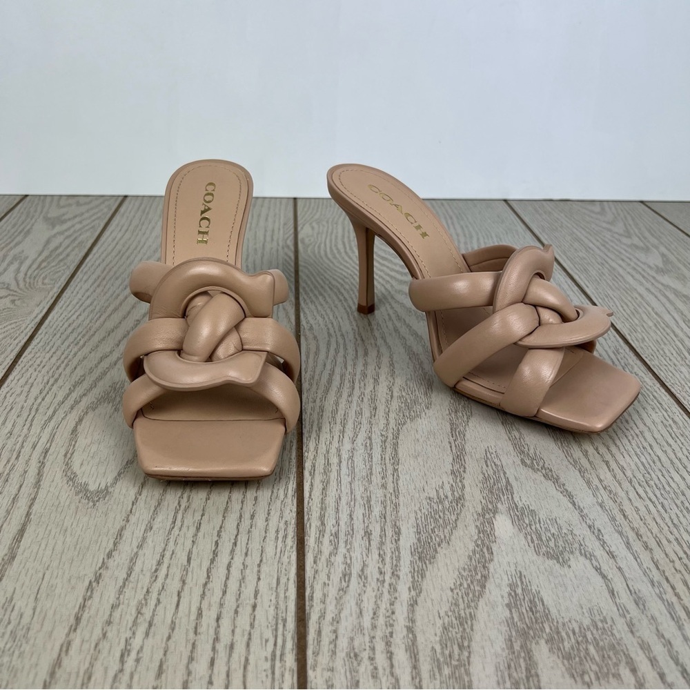Coach Women's Kellie Leather Signature Dress Sandals 9.5B Beechwood Tan $225 - Picture 3 of 15